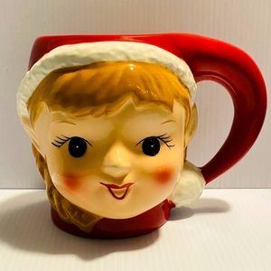 Pottery Barn Girl Elf Handcrafted Christmas Figural 12 Oz Mug